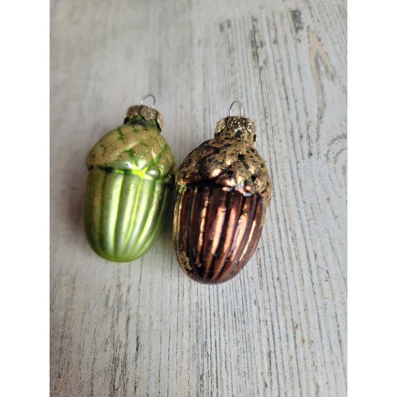 Mini glitter Acorn green brown fall set ornament Xmas - Picture 3 of 5